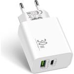 CARICABATTERIA COSMO PD Type-C + Type-A (30W PD) FAST CHARGER Samsung Galaxy - Xiaomi - Google - Apple Iphone COLORE BIANCO