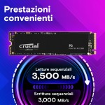 SSD CRUCIAL P3 CAPACITA' 2TB CT CT2000P3SSD8 M.2 2280, PCIe 4.0 NVMe r:3500MB/s w:3000MB/s